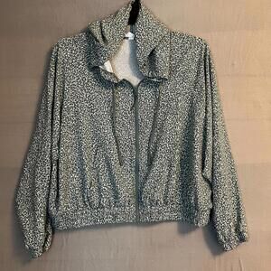 Z By Zella Jacket Womens XL Green and White Cropped Full Zip Hooded